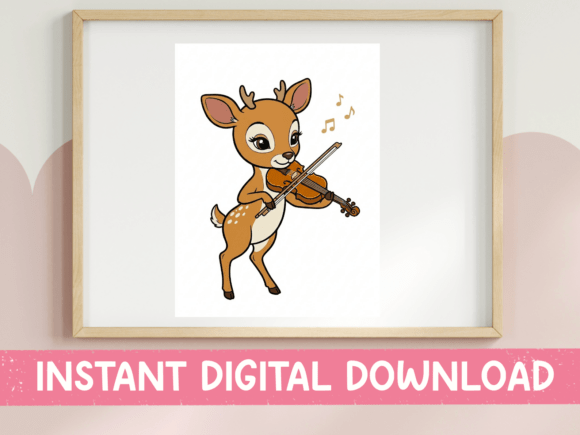 Baby Deer Playing Violin Design Graphics