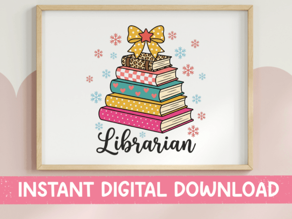 Christmas Librarian Book Stack Tree Graphics for T-Shirt Designs