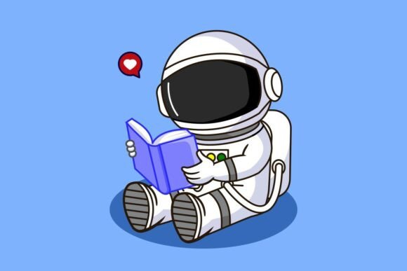 Cute Astronaut Reading Book Graphics
