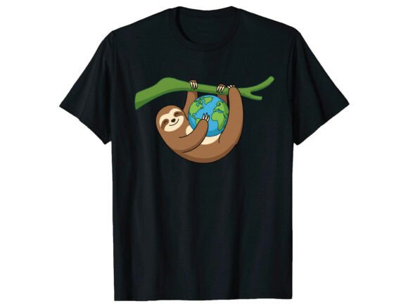 Cute Sloth Hugging Earth Day T-Shirt Graphics