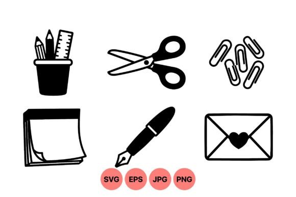 Office Stationery Icon Set: Graphics for Creative Projects