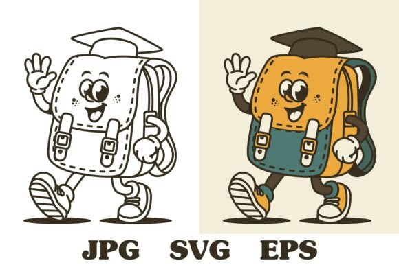 Retro Cartoon Backpack Mascot Character Graphics