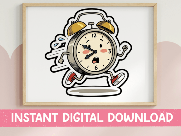 Running Late Alarm Clock Cartoon Graphics