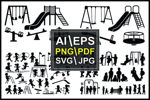 Silhouette Playground Equipment Children Graphics