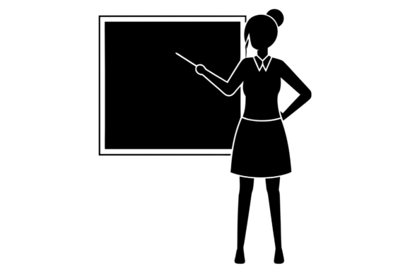 Woman Pointing at Blackboard Silhouette Graphics